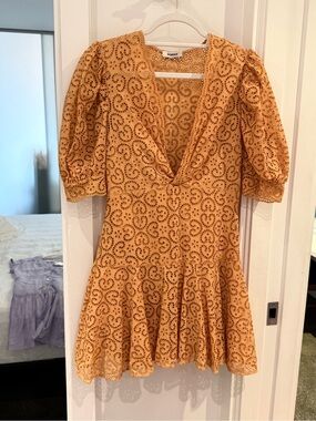 Sandro Yellow Eyelet V-Neck Mini Dress